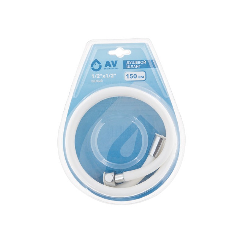 Шланг душевой, PVC, 1/2" г-г 150 см, бел, AV Engineering