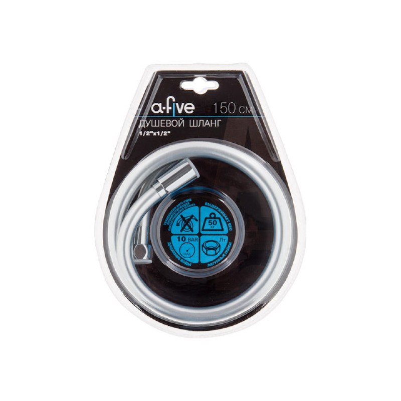 Шланг душевой, PVC, 1/2" г-г 150 см, серебро, a-five Шланг душевой, PVC, 1/2" г-г 150 см, серебро, a-five