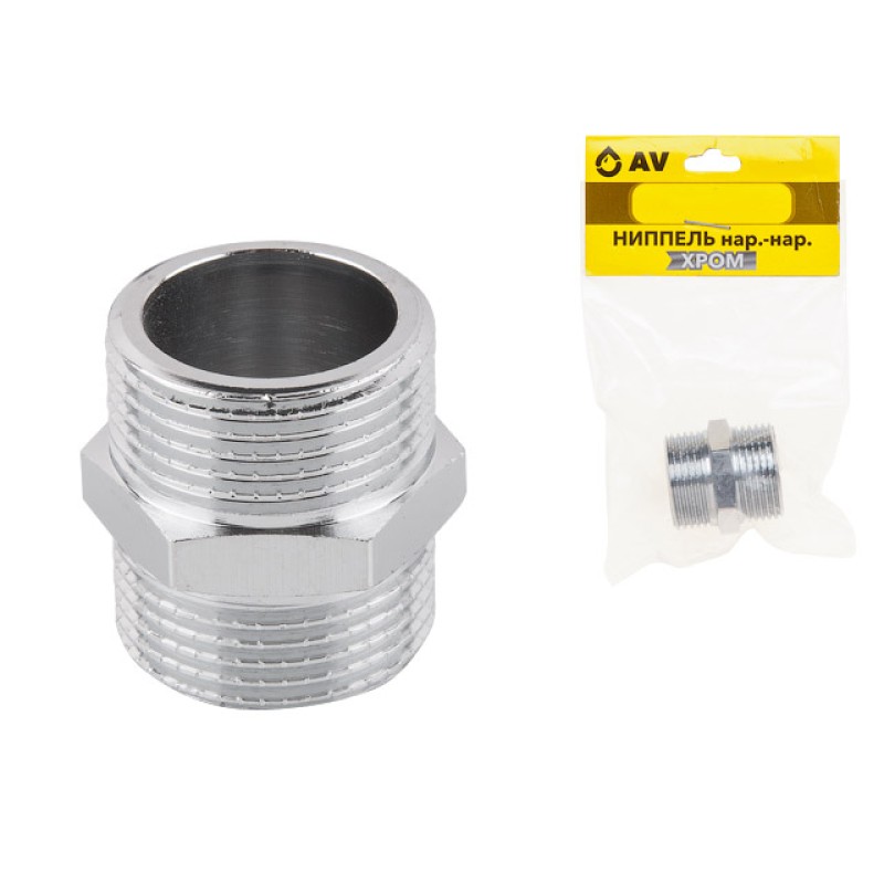 Ниппель 3/4" нар.-нар. ХРОМ, AV Engineering (инд. упак.) Ниппель 3/4" нар.-нар. ХРОМ, AV Engineering (инд. упак.)
