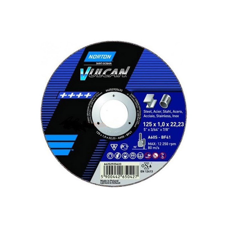 Круг отрезной 125х1.0x22.2 мм для металла Vulcan NORTON Круг отрезной 125х1.0x22.2 мм для металла Vulcan NORTON