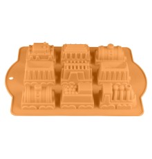 Форма для выпечки, силиконовая, паровозики, 34 х 24 х 5 см, персиовая, PERFECTO LINEA