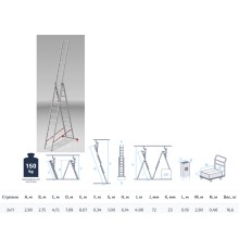 Лестница алюм. 3-х секц. 275/709/290см 3х11 ступ., 16,6кг PRO STARTUL (ST9942-11)