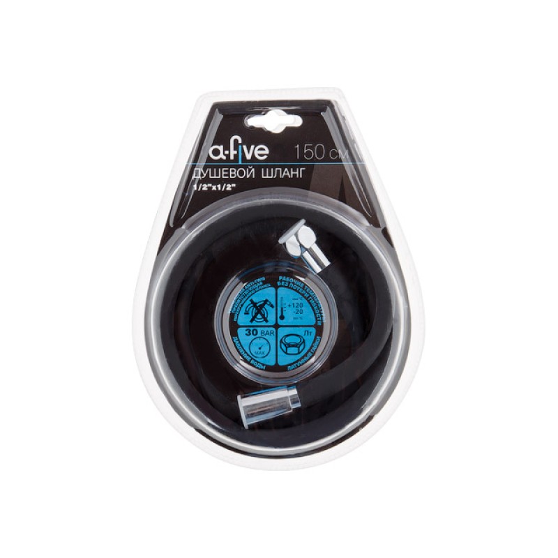 Шланг душевой, Si, 1/2" г-г 150 см, черн., a-five Шланг душевой, Si, 1/2" г-г 150 см, черн., a-five