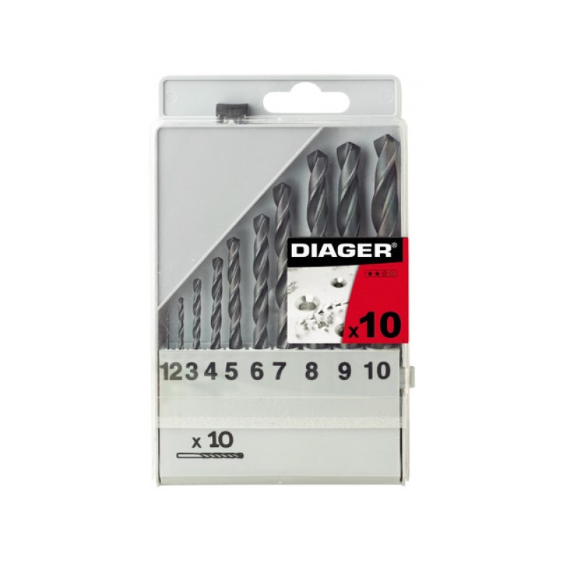 Набор сверл по мет. 1-10мм 10шт HSS Standard (Diager) (752С) Набор сверл по мет. 1-10мм 10шт HSS Standard (Diager) (752С)