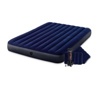 Надувной матрас Queen Classic Downy, 152х203х25 см + 2 подушки и насос ручной, INTEX