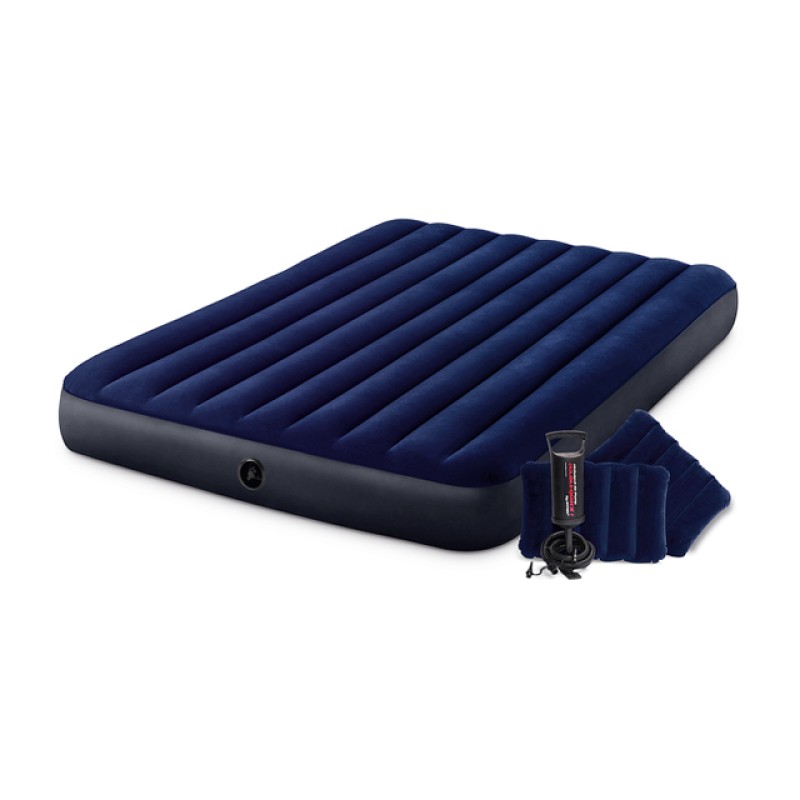 Надувной матрас Queen Classic Downy, 152х203х25 см + 2 подушки и насос ручной, INTEX Надувной матрас Queen Classic Downy, 152х203х25 см + 2 подушки и насос ручной, INTEX
