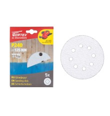 Шлифлист 125мм круг Р240 д/краски самосцепл. 8 отв. 5 шт. WORTEX