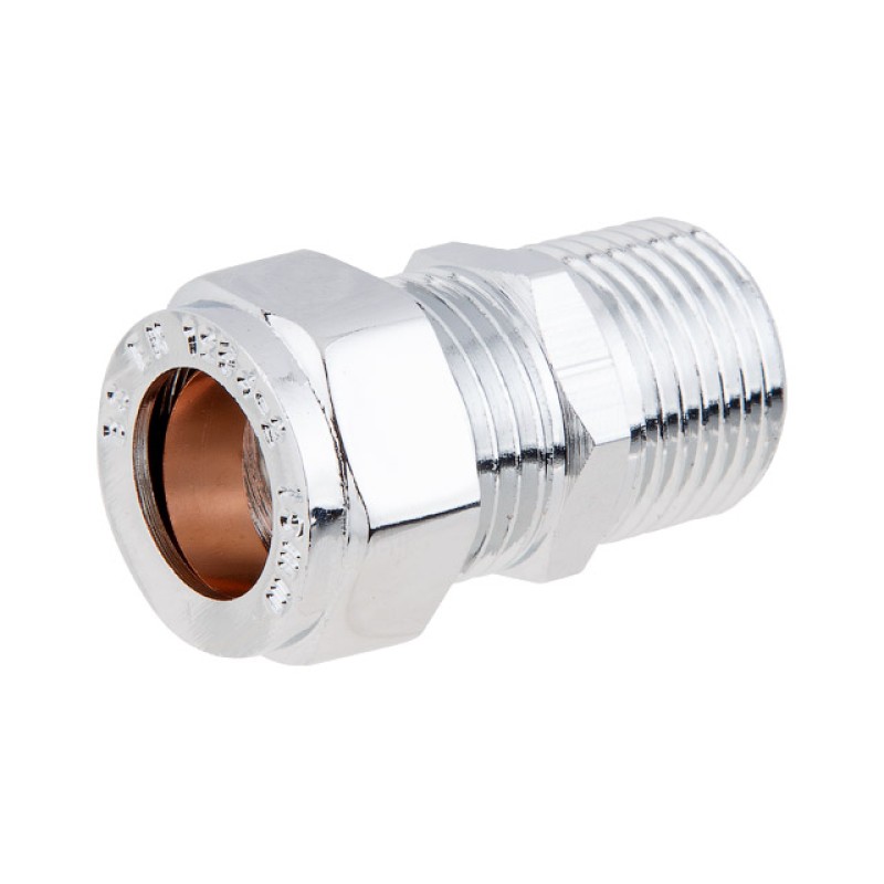 Ниппель 15 х 1/2" нар. для медных труб ХРОМ, AV Engineering (инд. упак.) Ниппель 15 х 1/2" нар. для медных труб ХРОМ, AV Engineering (инд. упак.)
