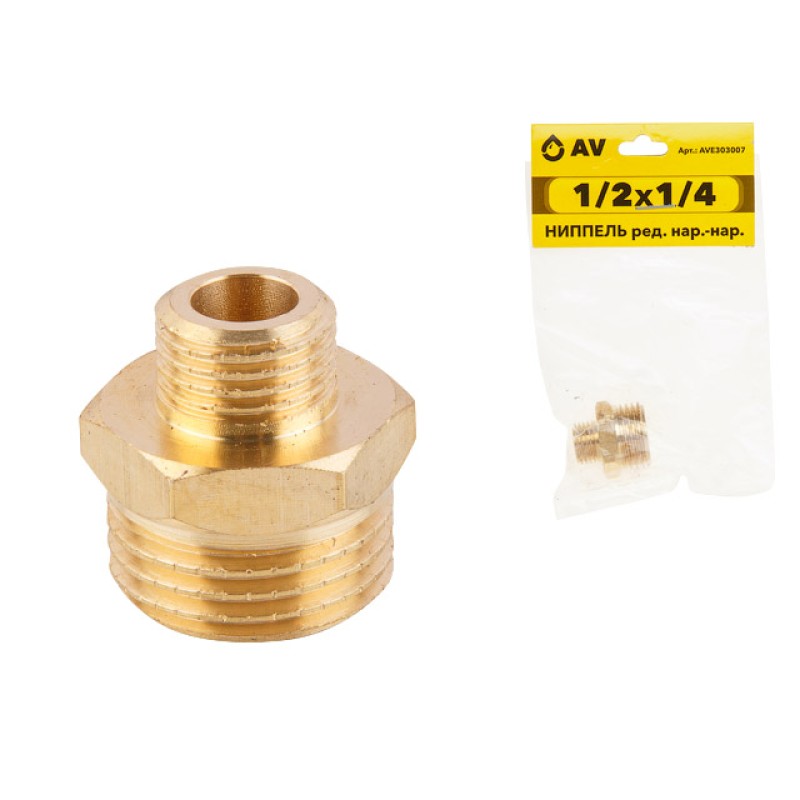Ниппель ред. 1/2" нар. х 1/4" нар., AV Engineering (инд. упак.) Ниппель ред. 1/2" нар. х 1/4" нар., AV Engineering (инд. упак.)
