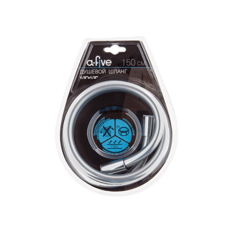 Шланг душевой, PVC, 1/2" г-г 150 см, серебро, a-five Шланг душевой, PVC, 1/2" г-г 150 см, серебро, a-five