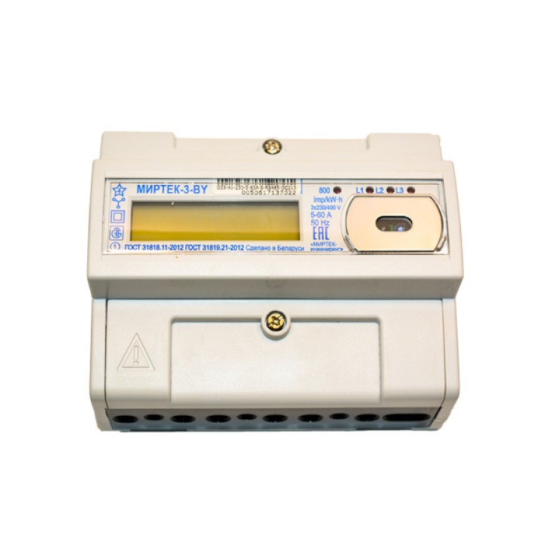 Счетчик трехфазный "МИРТЕК-3-BY-D33-А1-230-5-10А-Т-RS485-OQ2V3" Счетчик трехфазный "МИРТЕК-3-BY-D33-А1-230-5-10А-Т-RS485-OQ2V3"
