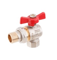 Кран шаровый угловой 1/2" нар.-вн. бабочка (со сгоном) PN40, AV Engineering