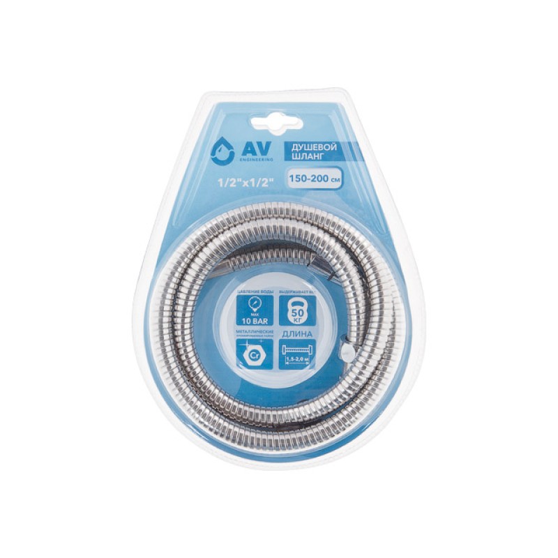Шланг душевой, SUS/EPDM, 1/2" г-г 150-200 см, мат., AV Engineering Шланг душевой, SUS/EPDM, 1/2" г-г 150-200 см, мат., AV Engineering