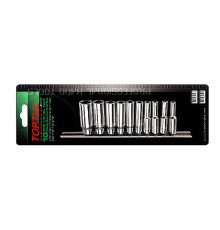 Набор головок 1/4" дюймовые 3/16"-9/16" 12гр. 10шт на подвесе TOPTUL (GBAR1001)