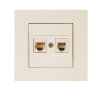 Розетка телефонная + компьютерная (RJ12+Cat5e, скрытая) кремовая, RITA, MUTLUSAN