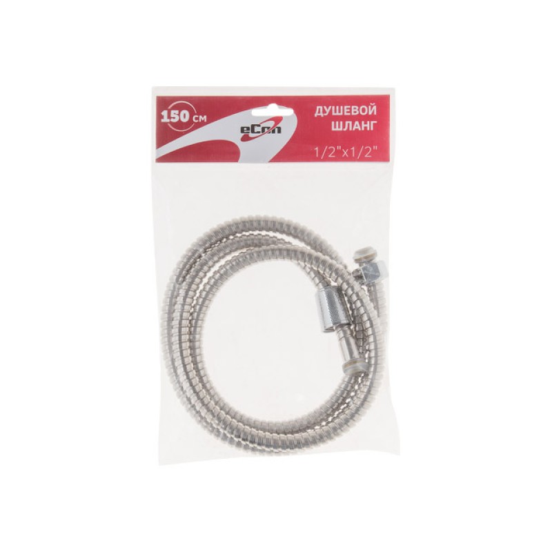 Шланг душевой, SUS/PVC, 1/2" г-г 150 см, хром, eCon Шланг душевой, SUS/PVC, 1/2" г-г 150 см, хром, eCon