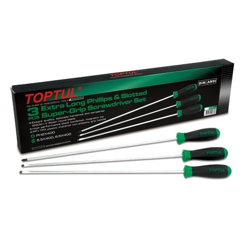 Набор отверток 3шт EXTRA LONG (SL5,5 SL6,5 PH2) 400mm TOPTUL (GAAE0306) Набор отверток 3шт EXTRA LONG (SL5,5 SL6,5 PH2) 400mm TOPTUL (GAAE0306)