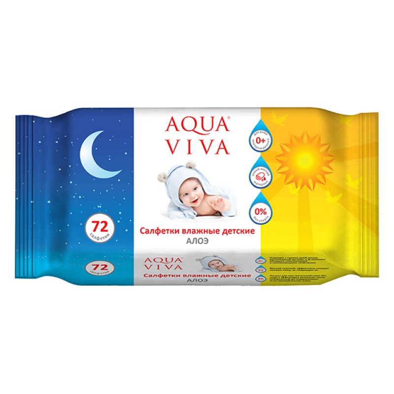 Салфетки влажные детские с ароматом Алоэ, 72 шт., AQUA VIVA