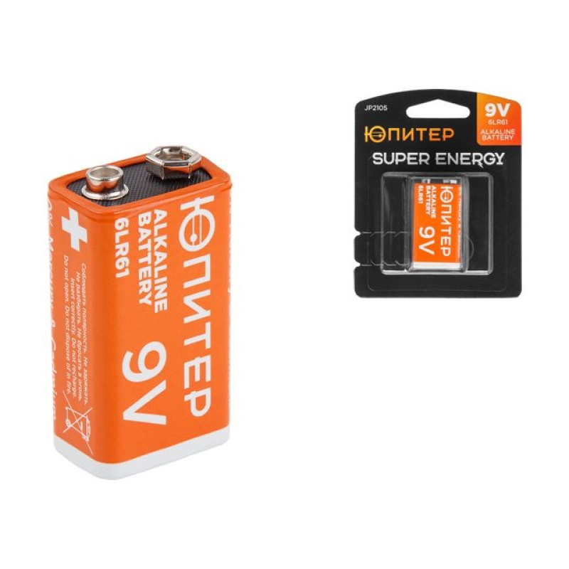 Батарейка 6F22 6LR61 9V alkaline 1шт. ЮПИТЕР Батарейка 6F22 6LR61 9V alkaline 1шт. ЮПИТЕР