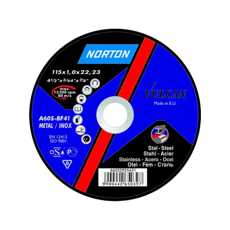 Круг отрезной 125х1.6x22.2 мм для металла Vulcan NORTON Круг отрезной 125х1.6x22.2 мм для металла Vulcan NORTON