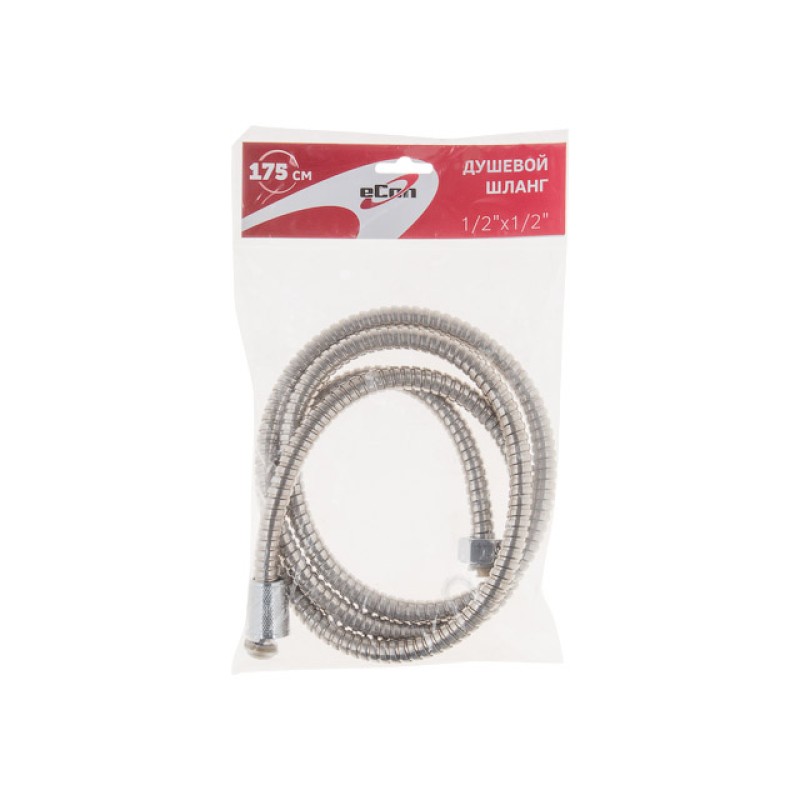 Шланг душевой, SUS/PVC, 1/2" г-г 175 см, хром, eCon Шланг душевой, SUS/PVC, 1/2" г-г 175 см, хром, eCon
