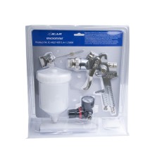 Краскопульт пневматический ICAR 827Kit с верхним бачком 600мл, набор, сопло 1.4мм+1.7мм