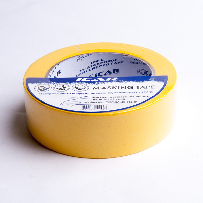 40м х 36мм Желтая IP Малярная лента ICAR 120°C Waterproof Semicreped