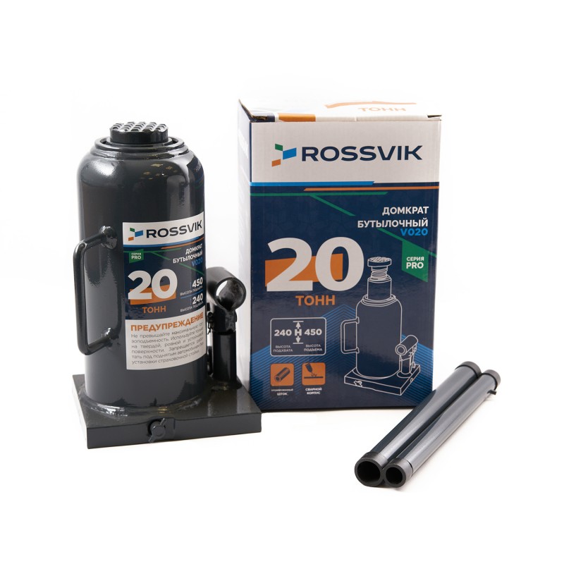 Домкрат бутылочный ROSSVIK PRO V020, г/п 20,0т Домкрат бутылочный ROSSVIK PRO V020, г/п 20,0т