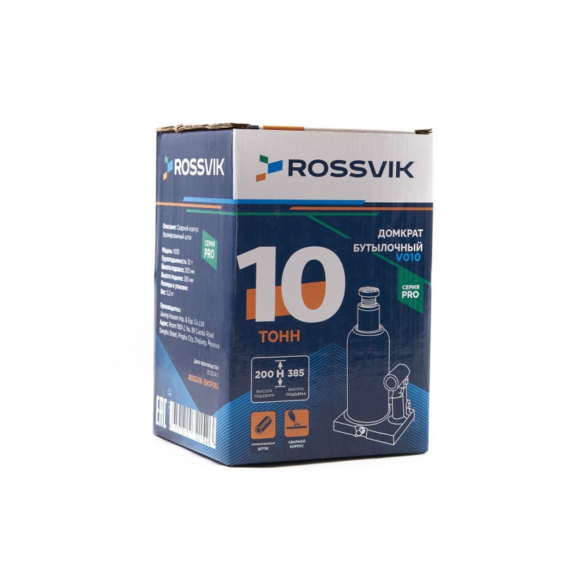 Домкрат бутылочный ROSSVIK PRO V010, г/п 10,0т Домкрат бутылочный ROSSVIK PRO V010, г/п 10,0т
