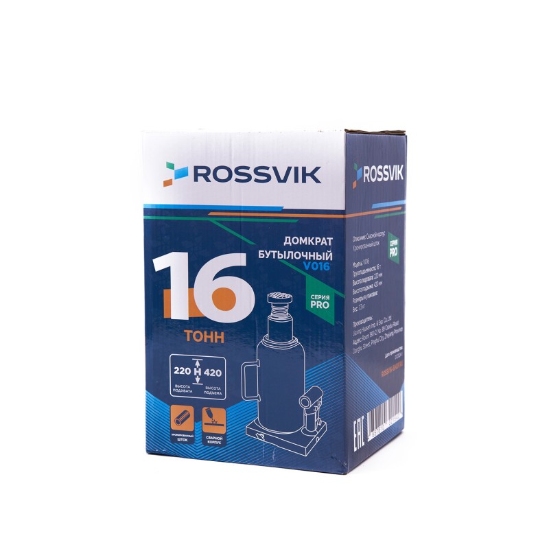 Домкрат бутылочный ROSSVIK PRO V016, г/п 16,0т Домкрат бутылочный ROSSVIK PRO V016, г/п 16,0т