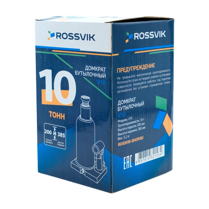 Домкрат бутылочный ROSSVIK V10, г/п 10,0т Домкрат бутылочный ROSSVIK V10, г/п 10,0т