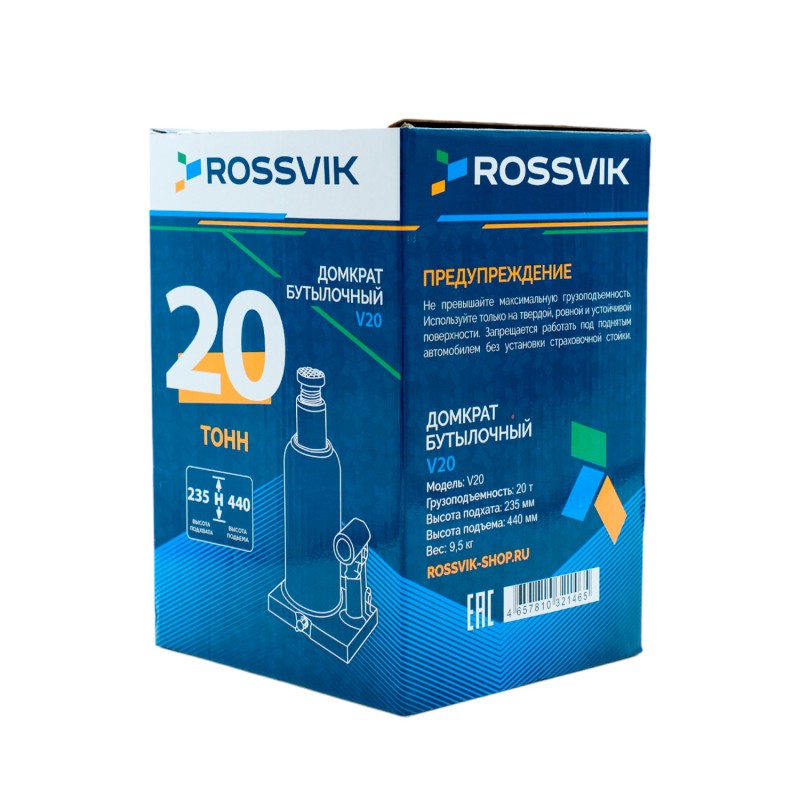 Домкрат бутылочный ROSSVIK V20, г/п 20,0т Домкрат бутылочный ROSSVIK V20, г/п 20,0т
