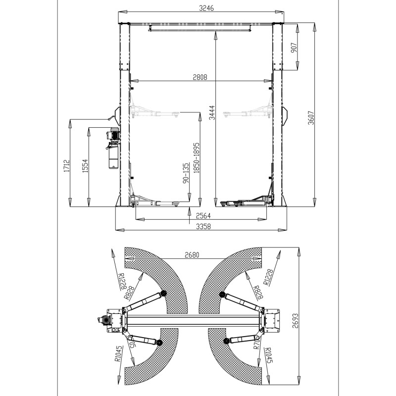 Автоподъемник двухстоечный ROSSVIK V2-4LH г/п 4.0т, 380В, с верхней синхронизацией. Синий