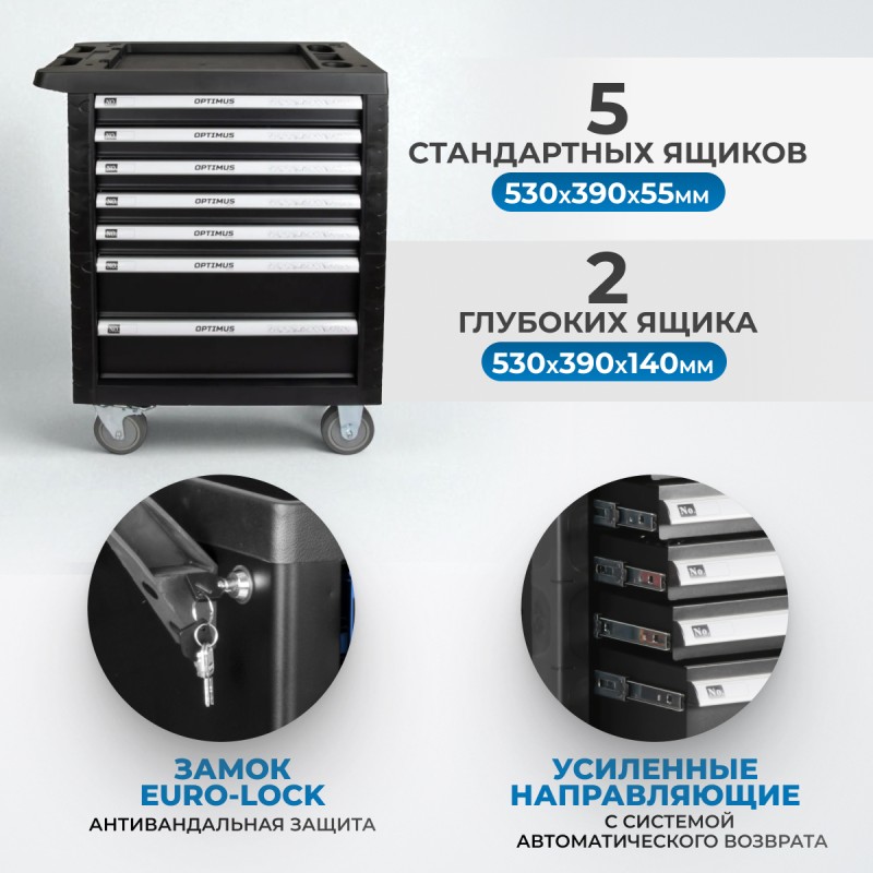 OPTIMUS TS-07 Тележка инструментальная 7 ящиков с набором инструментов, OPTIMUS