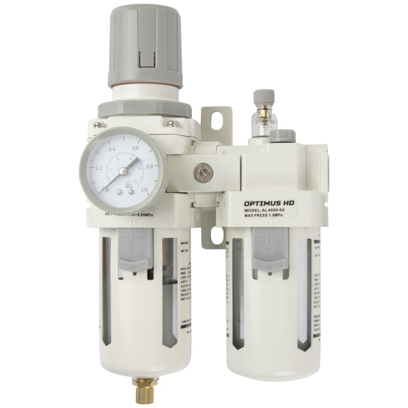 AC4010-04 Блок подготовки воздуха 1/2" с фильтром, манометром, маслораспылителем и регулятором давле, OPTIMUS