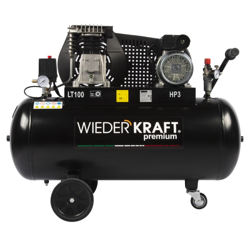 WDK-91040 Масляный поршневой компрессор с ременным приводом:400 л/мин, 9 бар, ресивер 100 л, WiederKraft WDK-91040 Масляный поршневой компрессор с ременным приводом:400 л/мин, 9 бар, ресивер 100 л, WiederKraft