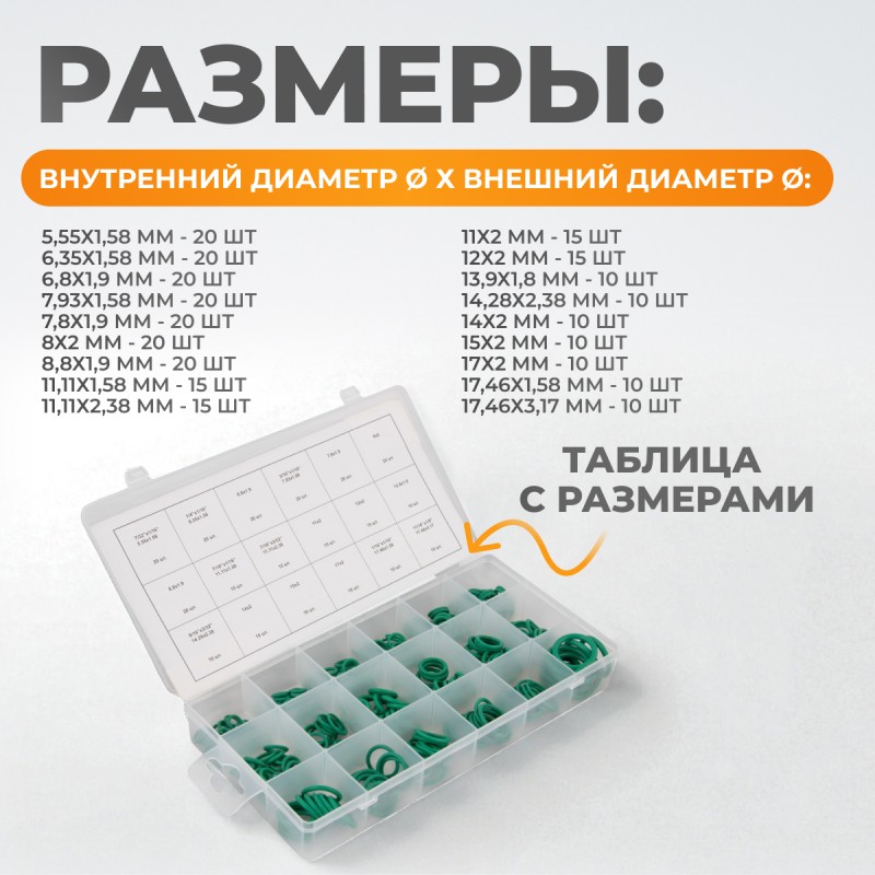 WDK-214044 Набор уплотнительных колец для автокондиционеров, 270 шт, WiederKraft WDK-214044 Набор уплотнительных колец для автокондиционеров, 270 шт, WiederKraft