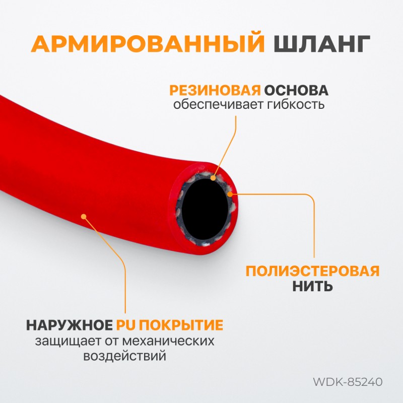 WDK-85240 Пневматический шланг в катушке, 15+1 м, WiederKraft