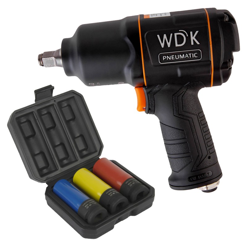 Пневматический ударный гайковерт с ударными головками 1/2" WDK-20440HD