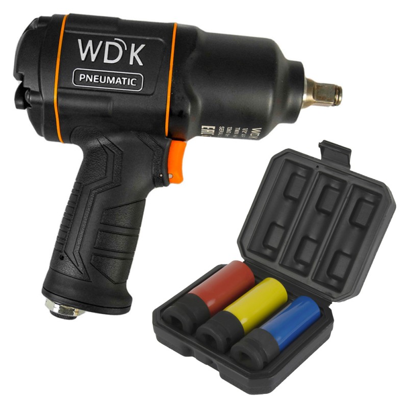 Пневматический ударный гайковерт с ударными головками 1/2" WDK-20440HD