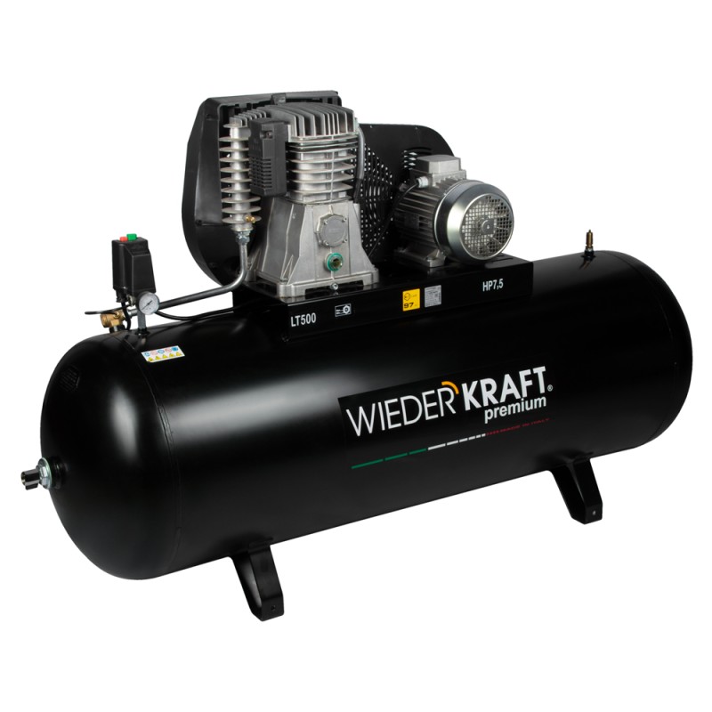 WDK-95079  Масляный поршневой компрессор с ременным приводом 798 л/мин, 11 бар, 380В/5,5 кВт, 500 л, WiederKraft