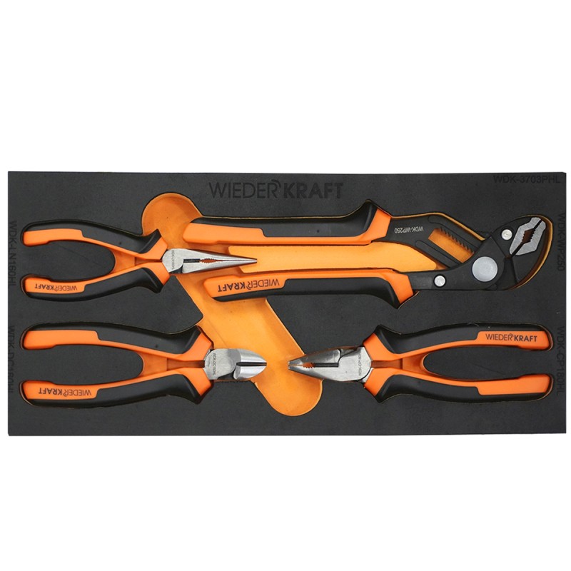WDK-3703PHL Набор шарнирно-губцевого инструмента в ложементе, 4 предмета, WiederKraft