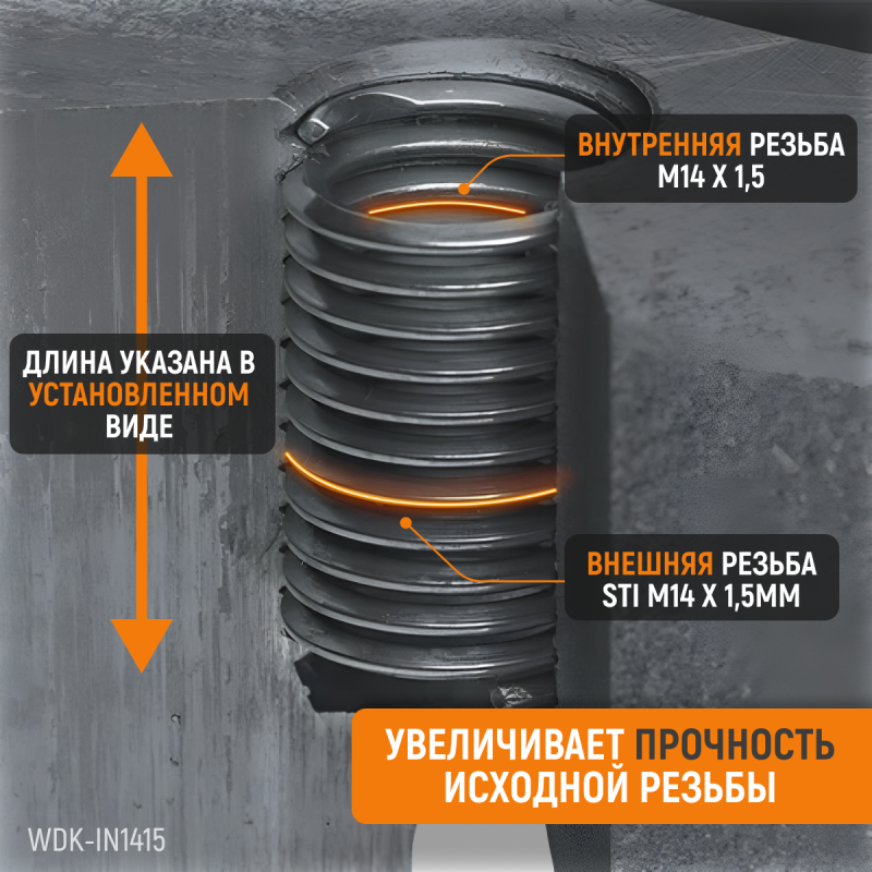 WDK-IN1415 Резьбовые вставки M14X1,5, 1,5d, 10 предметов, WiederKraft WDK-IN1415 Резьбовые вставки M14X1,5, 1,5d, 10 предметов, WiederKraft