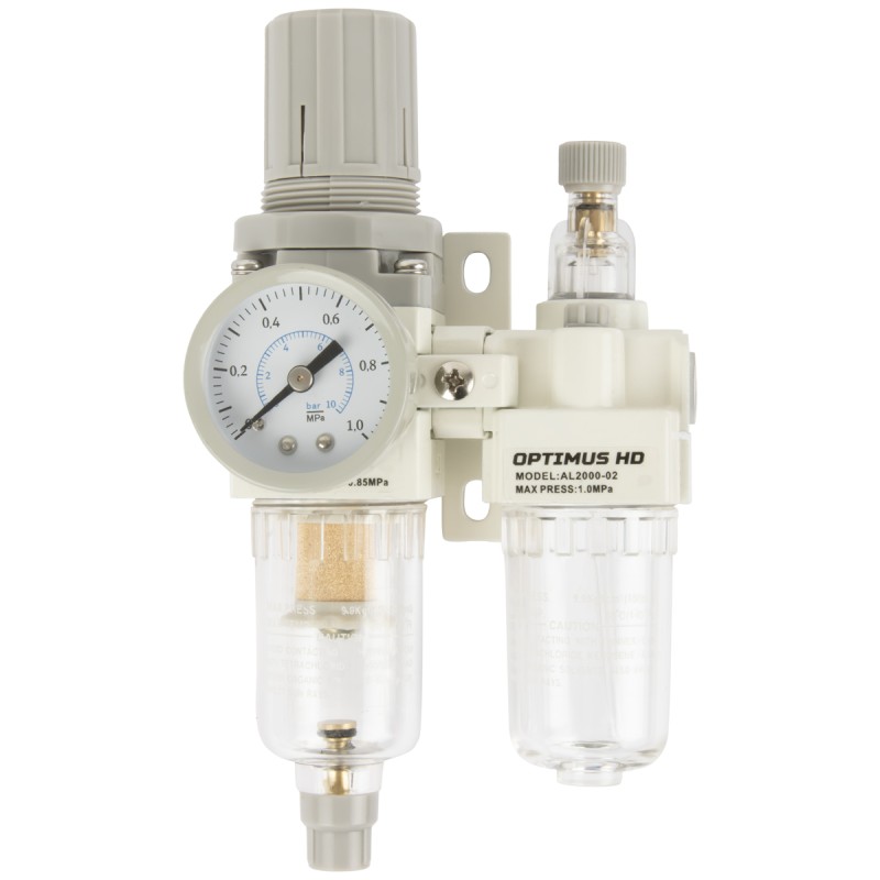 AC2010-02 Блок подготовки воздуха 1/4" с фильтром, манометром, маслораспылителем и регулятором давле, OPTIMUS