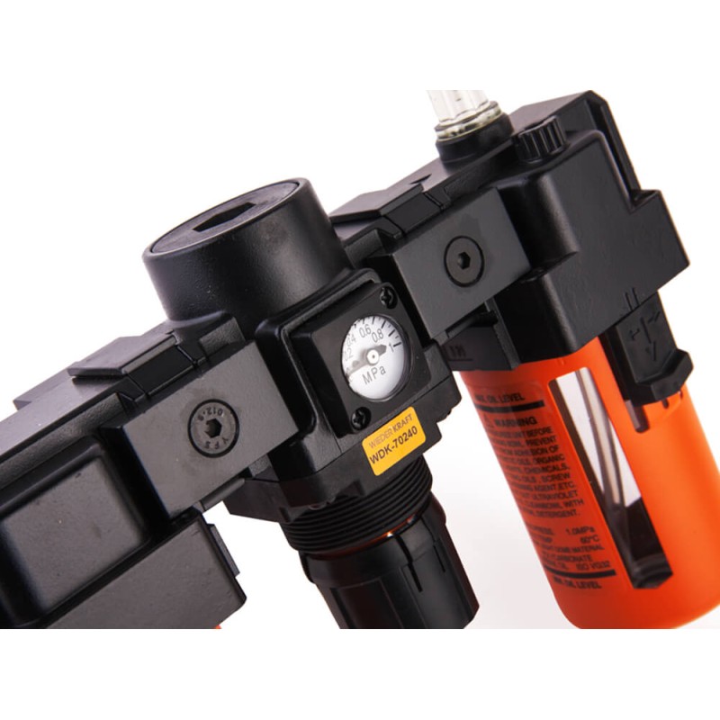 WDK-70240 Блок подготовки воздуха 1/2" с влагоотделителем, лубрикатором, регулятором и манометром, WiederKraft