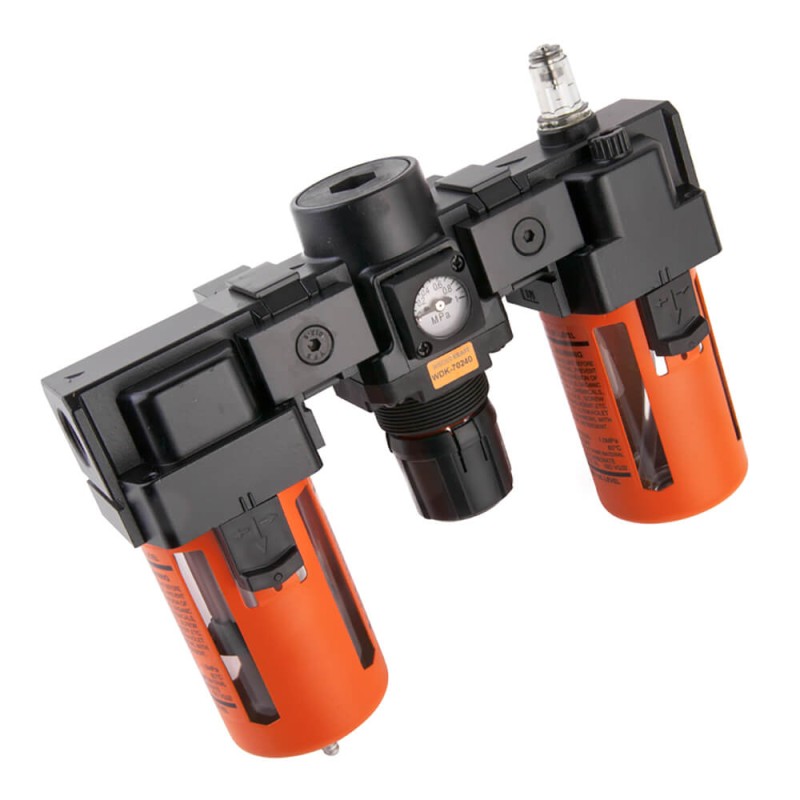 WDK-70240 Блок подготовки воздуха 1/2" с влагоотделителем, лубрикатором, регулятором и манометром, WiederKraft