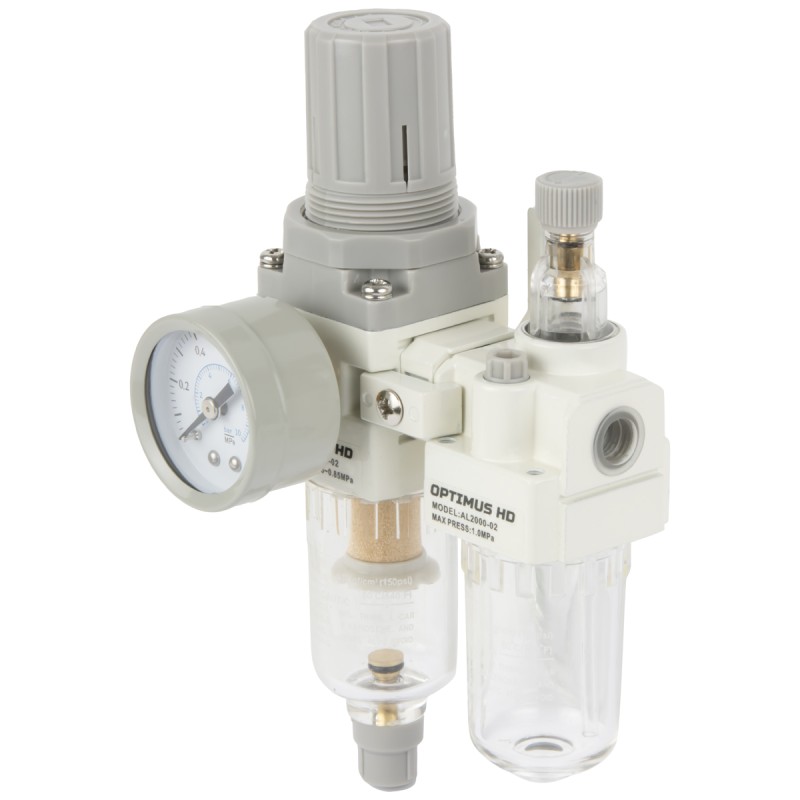AC2010-02 Блок подготовки воздуха 1/4" с фильтром, манометром, маслораспылителем и регулятором давле, OPTIMUS