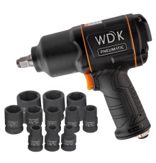 Пневматический ударный гайковерт с ударными головками 1/2" WDK-20440SK
