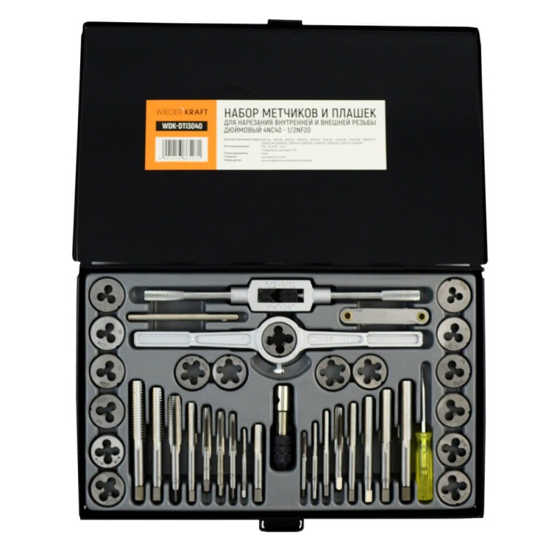WDK-DTI3040 Набор метчиков и плашек 4NC40 - 1/2NF20, 40 предметов, дюймовая резьба, WiederKraft
