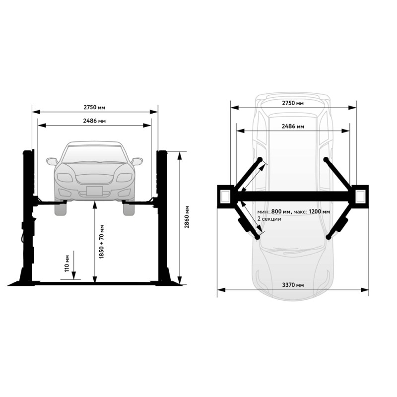 WDK-522 Подъемник двухстоечный, нижняя синхронизация, г/п 4 т, 220В, WiederKraft